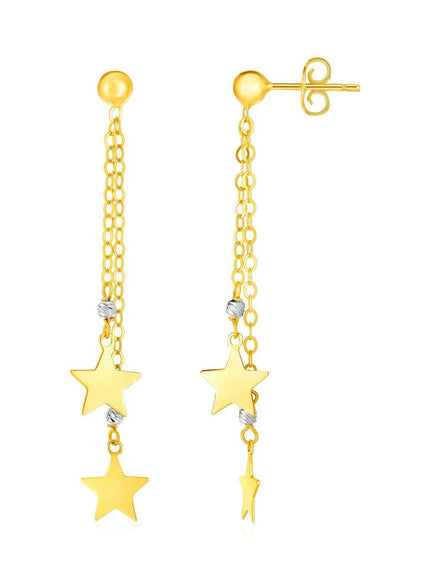 14k Two Tone Gold Drop Earrings with Polished Stars - Ellie Belle