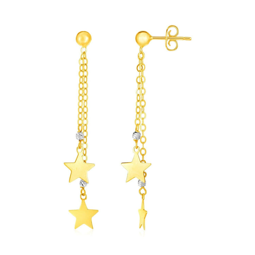 14k Two Tone Gold Drop Earrings with Polished Stars - Ellie Belle