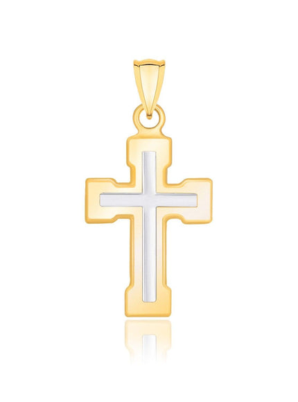 14k Two-Tone Gold Dual Cross Design Pendant with Block Ends - Ellie Belle