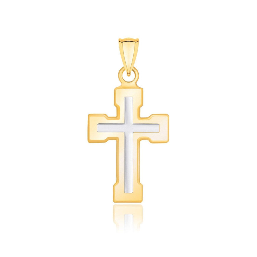 14k Two-Tone Gold Dual Cross Design Pendant with Block Ends - Ellie Belle