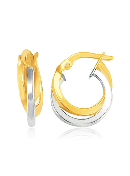 14k Two Tone Gold Earrings in Double Round Hoop Style - Ellie Belle