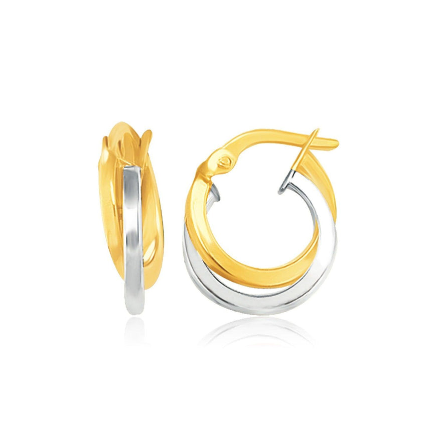 14k Two Tone Gold Earrings in Double Round Hoop Style - Ellie Belle