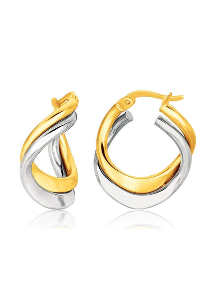 14k Two Tone Gold Earrings in Fancy Double Twist Style - Ellie Belle