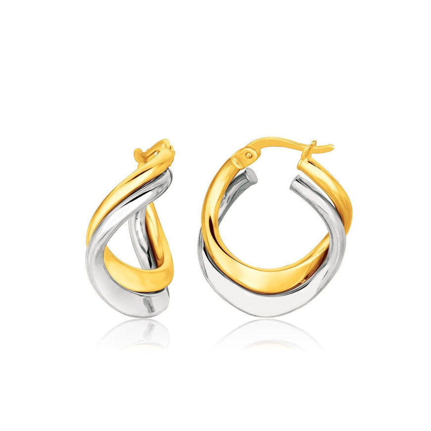 14k Two Tone Gold Earrings in Fancy Double Twist Style - Ellie Belle