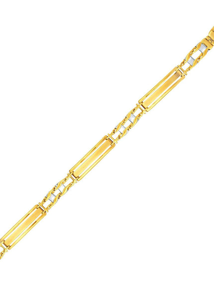 14k Two-Tone Gold Fancy Bar Style Men's Bracelet with Curved Connectors - Ellie Belle