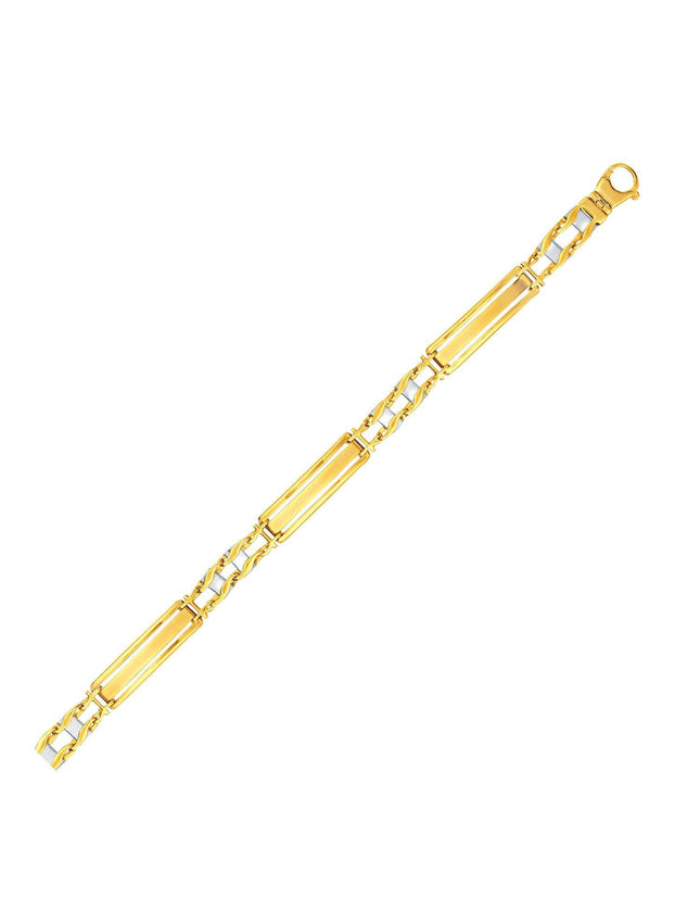 14k Two-Tone Gold Fancy Bar Style Men's Bracelet with Curved Connectors - Ellie Belle