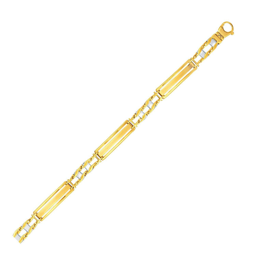 14k Two-Tone Gold Fancy Bar Style Men's Bracelet with Curved Connectors - Ellie Belle