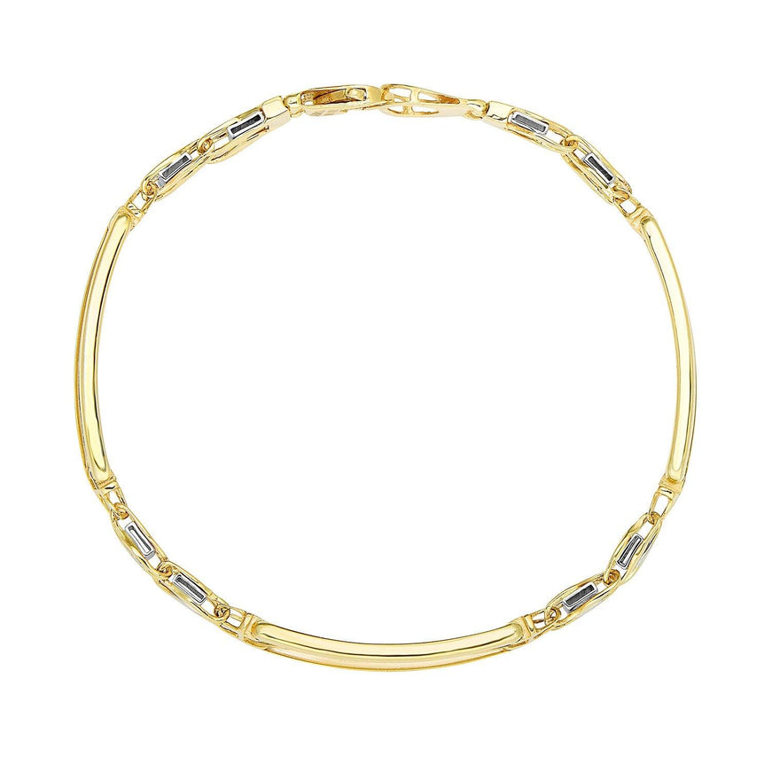 14k Two-Tone Gold Fancy Bar Style Men's Bracelet with Curved Connectors - Ellie Belle