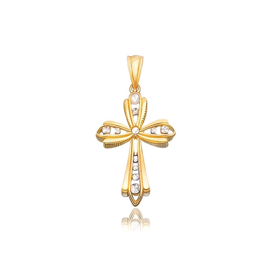 14k Two-Tone Gold Fancy Cross Pendant with Diamond Cuts - Ellie Belle