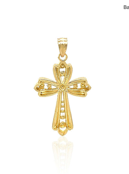 14k Two-Tone Gold Fancy Cross Pendant with Diamond Cuts - Ellie Belle