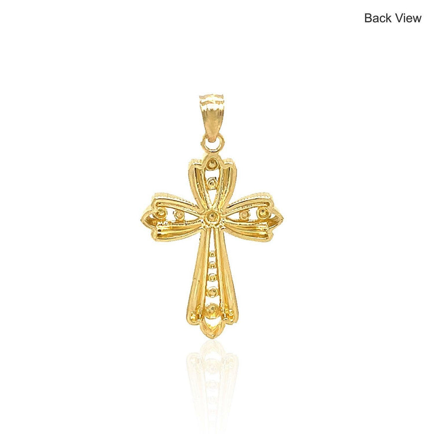 14k Two-Tone Gold Fancy Cross Pendant with Diamond Cuts - Ellie Belle