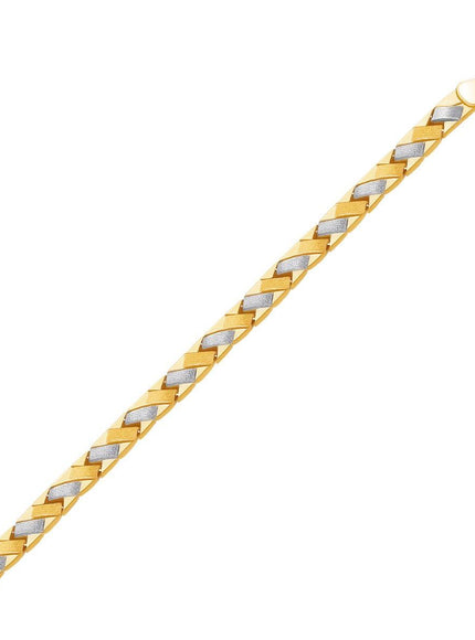 14k Two-Tone Gold Fancy Weave Bracelet with Contrasting Finish - Ellie Belle