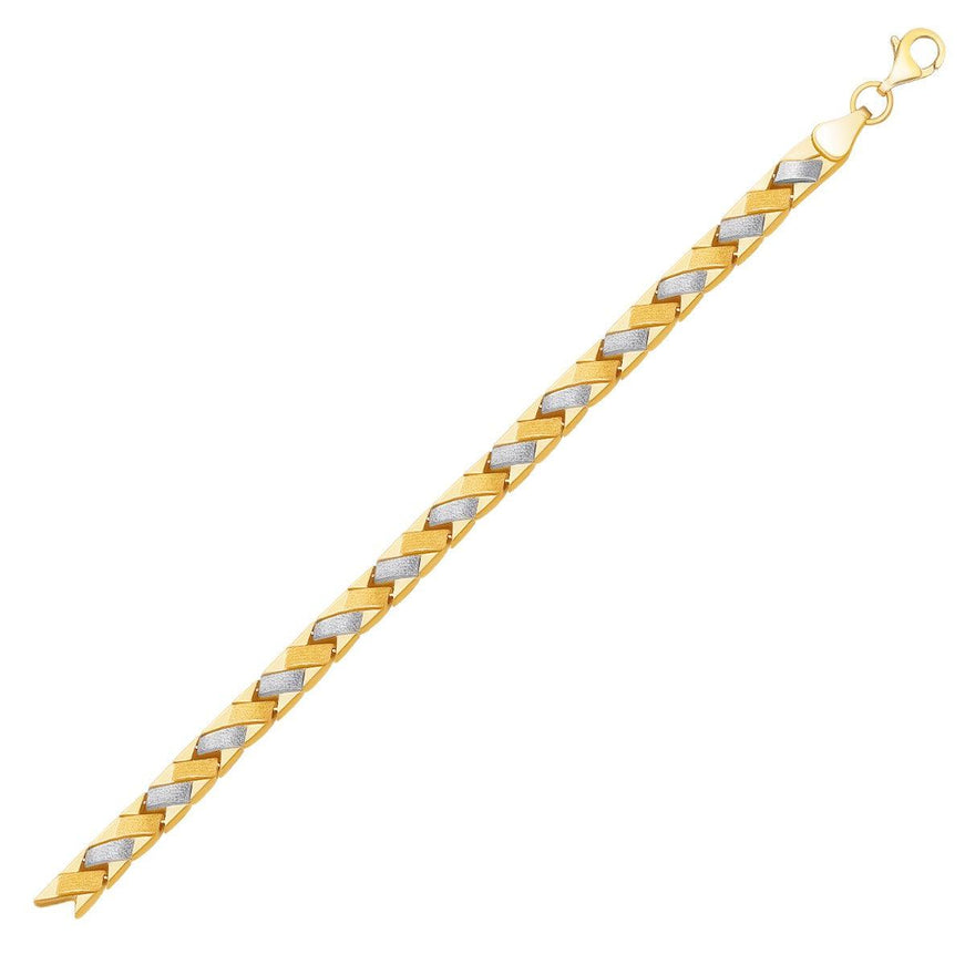 14k Two-Tone Gold Fancy Weave Bracelet with Contrasting Finish - Ellie Belle