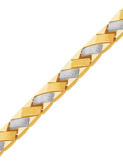 14k Two-Tone Gold Fancy Weave Bracelet with Contrasting Finish - Ellie Belle