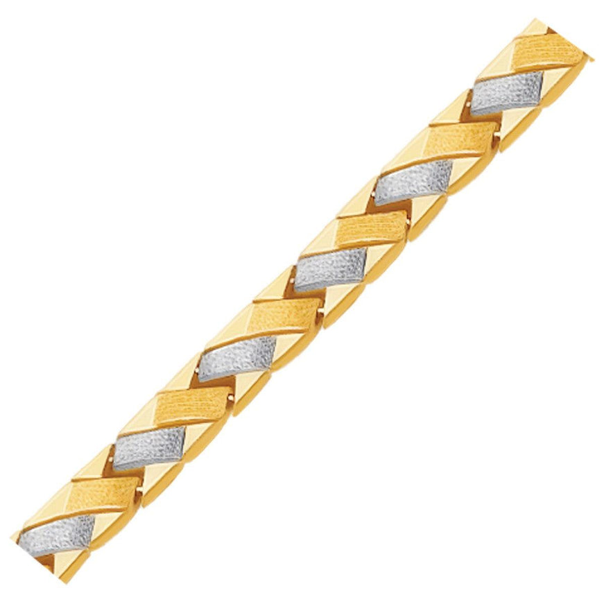 14k Two-Tone Gold Fancy Weave Bracelet with Contrasting Finish - Ellie Belle