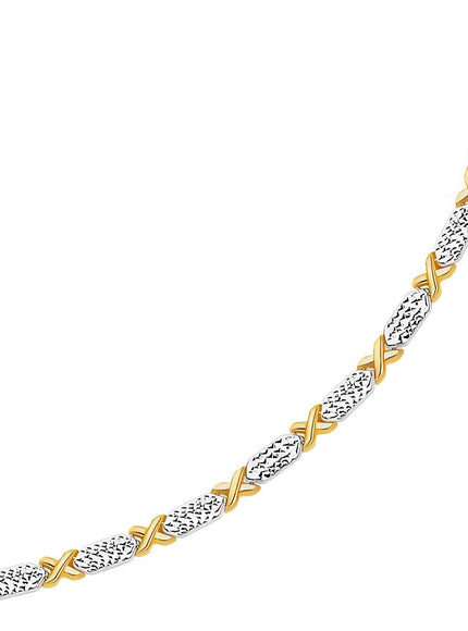 14k Two-Tone Gold Fancy X Line Bracelet - Ellie Belle