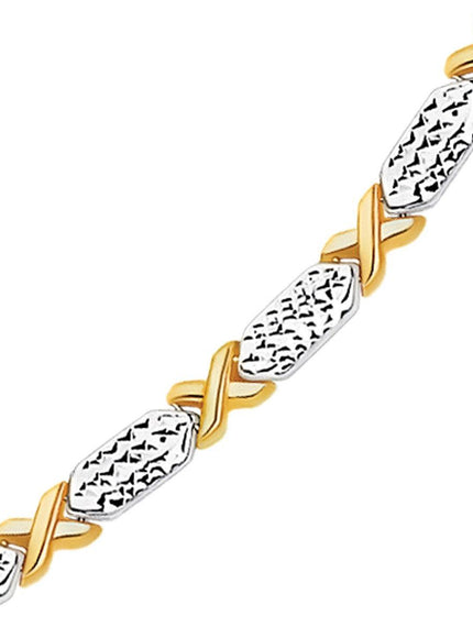 14k Two-Tone Gold Fancy X Line Bracelet - Ellie Belle