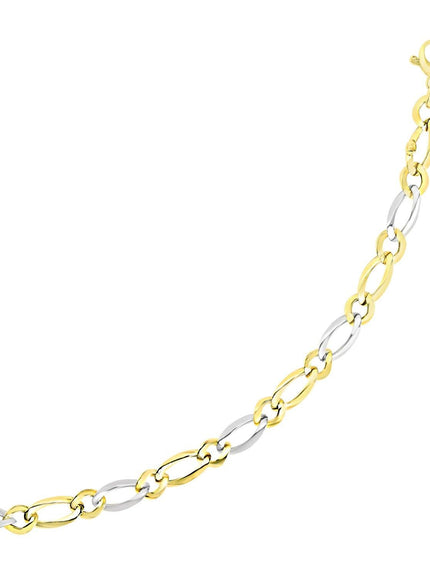 14k Two-Tone Gold Figaro Chain Bracelet with Long and Short Links - Ellie Belle