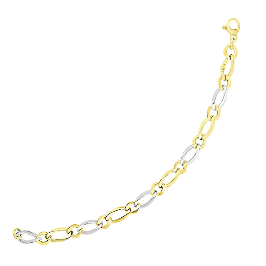 14k Two-Tone Gold Figaro Chain Bracelet with Long and Short Links - Ellie Belle