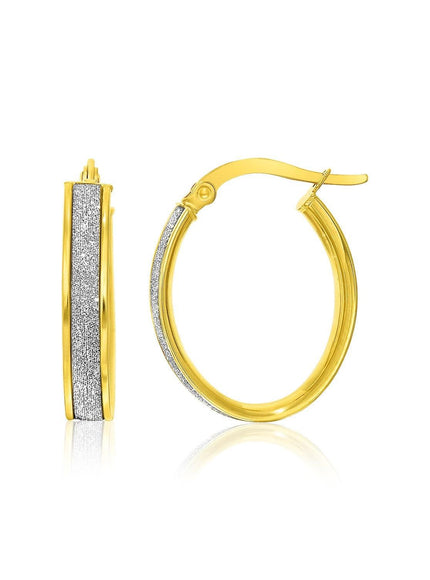 14k Two-Tone Gold Glitter Center Oval Hoop Earrings - Ellie Belle