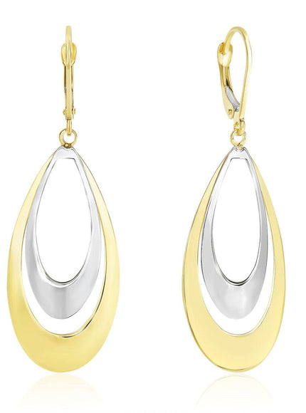 14k Two-Tone Gold Graduated Open Double Teardrop Earrings - Ellie Belle