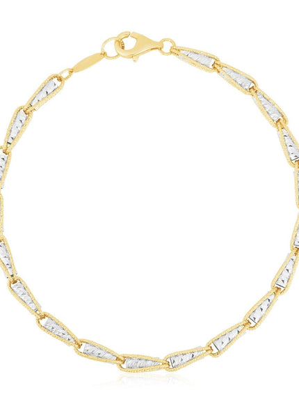 14k Two Tone Gold High Polish Diamond Cut Link Chain Bracelet - Ellie Belle