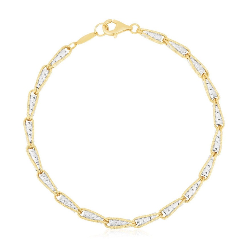 14k Two Tone Gold High Polish Diamond Cut Link Chain Bracelet - Ellie Belle