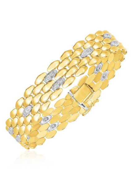 14k Two Tone Gold High Polish Diamond Panther Bracelet (12mm) - Ellie Belle