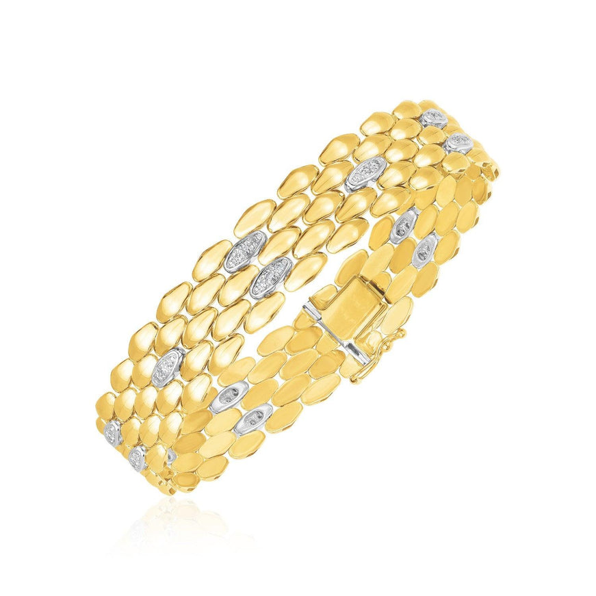 14k Two Tone Gold High Polish Diamond Panther Bracelet (12mm) - Ellie Belle