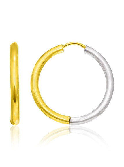 14k Two-Tone Gold Hoop Earrings in a Hinged Style - Ellie Belle