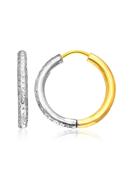 14k Two-Tone Gold Hoop Earrings with Textured Style - Ellie Belle