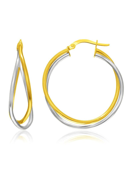 14k Two-Tone Gold Interlaced Double Row Earrings - Ellie Belle