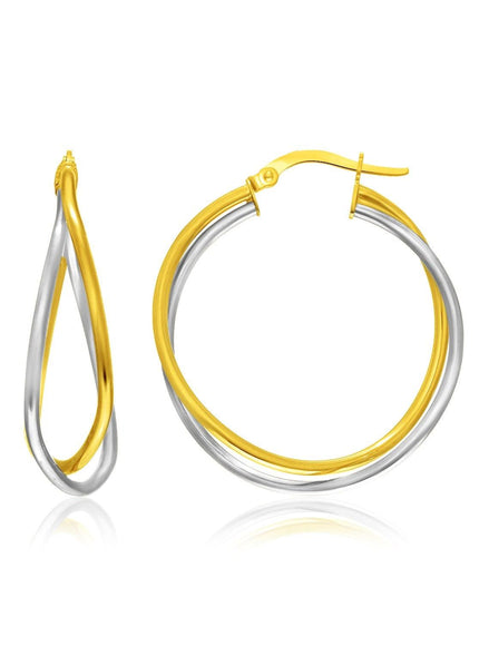 14k Two-Tone Gold Interlaced Double Row Earrings - Ellie Belle
