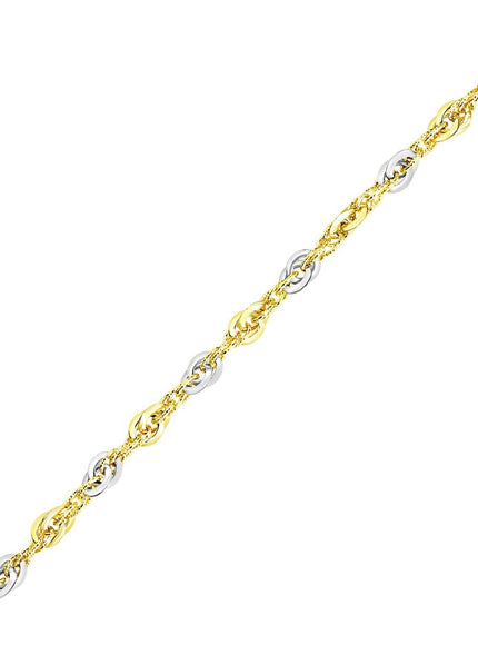 14k Two-Tone Gold Interlaced Smooth and Textured Link Bracelet - Ellie Belle