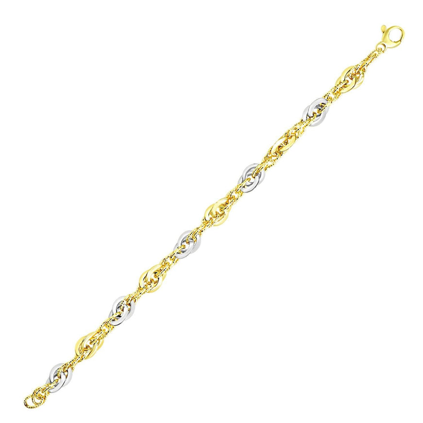 14k Two-Tone Gold Interlaced Smooth and Textured Link Bracelet - Ellie Belle