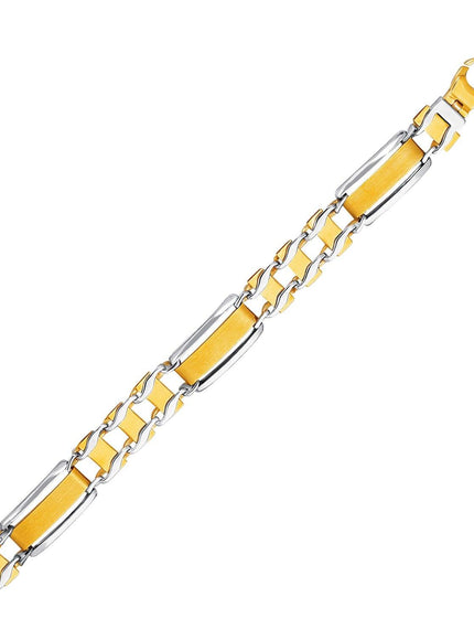 14k Two-Tone Gold Men's Bracelet with Fancy Rounded Bars - Ellie Belle