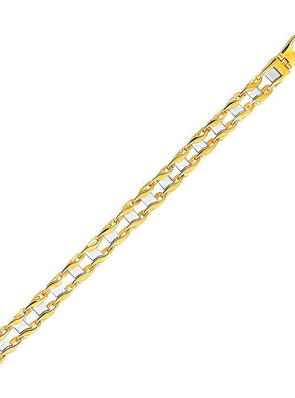 14k Two-Tone Gold Men's Bracelet with S Style Bar Links - Ellie Belle