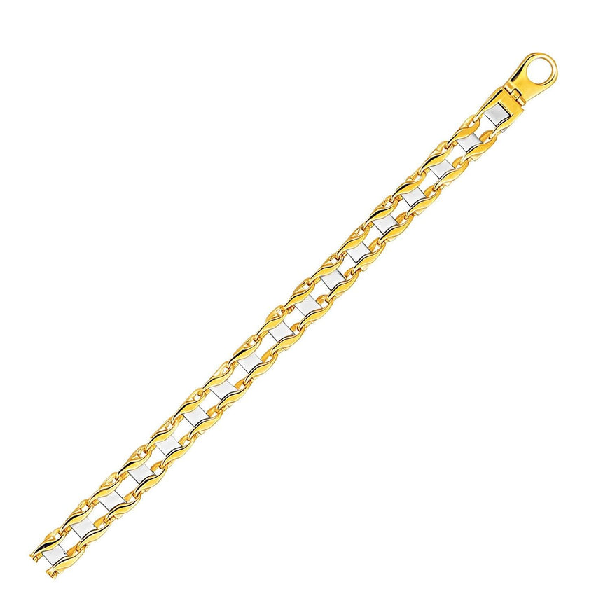 14k Two-Tone Gold Men's Bracelet with S Style Bar Links - Ellie Belle