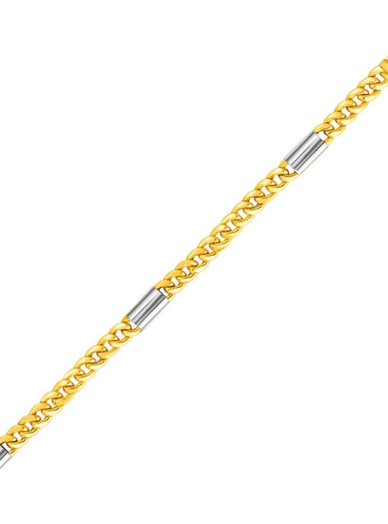 14k Two Tone Gold Mens Twisted Oval and Bar Link Bracelet - Ellie Belle