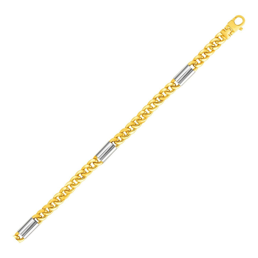 14k Two Tone Gold Mens Twisted Oval and Bar Link Bracelet - Ellie Belle