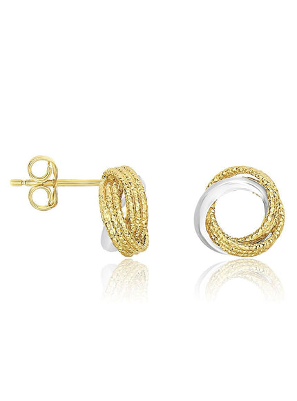 14k Two-Tone Gold Multi-Textured Open Circle Style Entwined Earrings - Ellie Belle