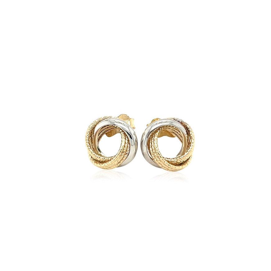 14k Two-Tone Gold Multi-Textured Open Circle Style Entwined Earrings - Ellie Belle