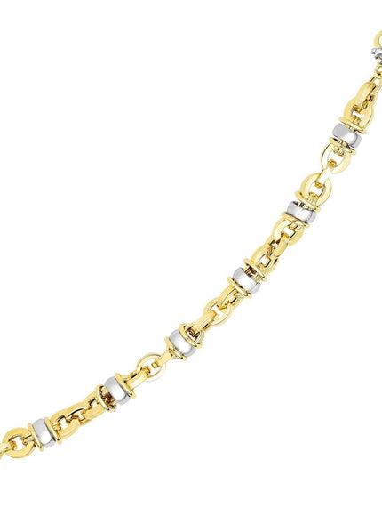 14k Two-Tone Gold Oval Bracelet with Barrel Bead Connectors - Ellie Belle