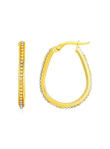 14k Two Tone Gold Oval Hoop Earrings with Bead Texture - Ellie Belle