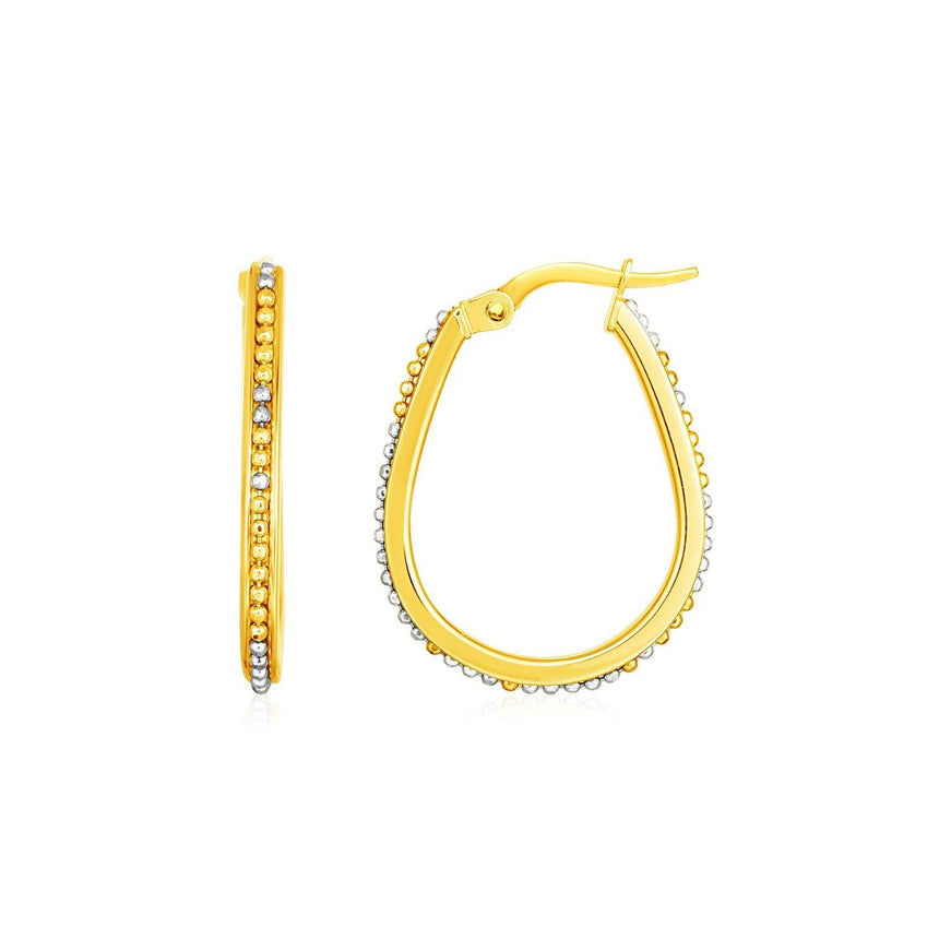 14k Two Tone Gold Oval Hoop Earrings with Bead Texture - Ellie Belle