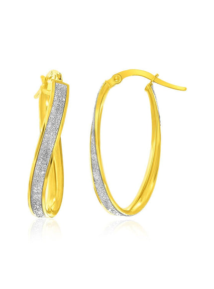 14k Two-Tone Gold Oval Hoop Twist Glittery Earrings - Ellie Belle