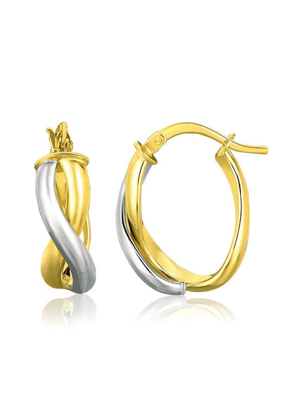 14k Two Tone Gold Oval Twisted Hoop Earrings - Ellie Belle