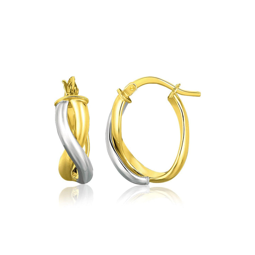 14k Two Tone Gold Oval Twisted Hoop Earrings - Ellie Belle