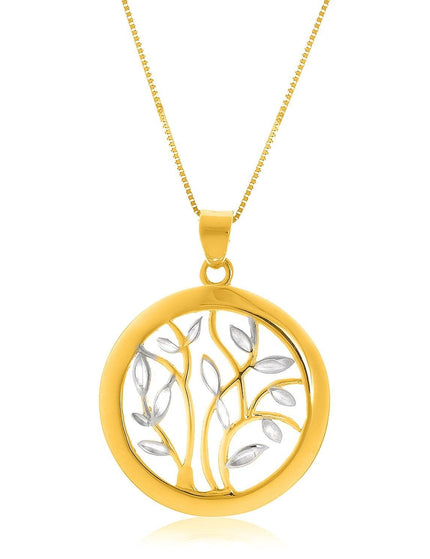 14k Two-Tone Gold Pendant with an Open Round Tree Design - Ellie Belle