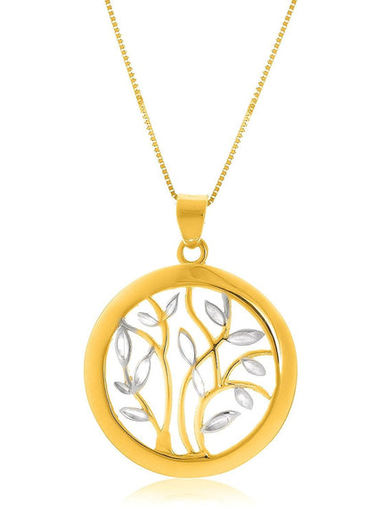 14k Two-Tone Gold Pendant with an Open Round Tree Design - Ellie Belle